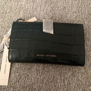 Marc Jacobs Black Croc-Embossed Clutch with Silver Detail